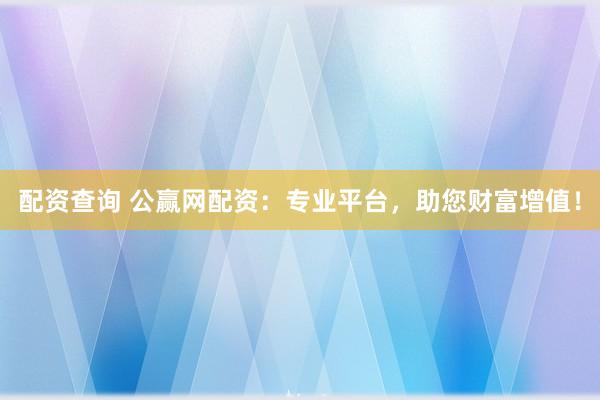 配資查詢 公贏網(wǎng)配資：專業(yè)平臺，助您財富增值！
